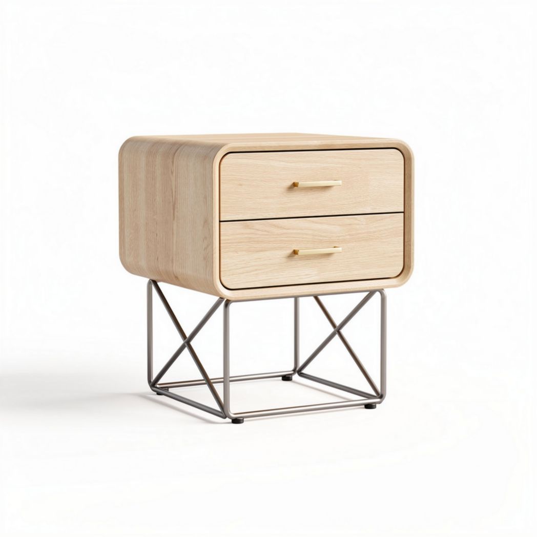 Wooden nightstand with two drawers and metal frame 40 x 40 x 50cm