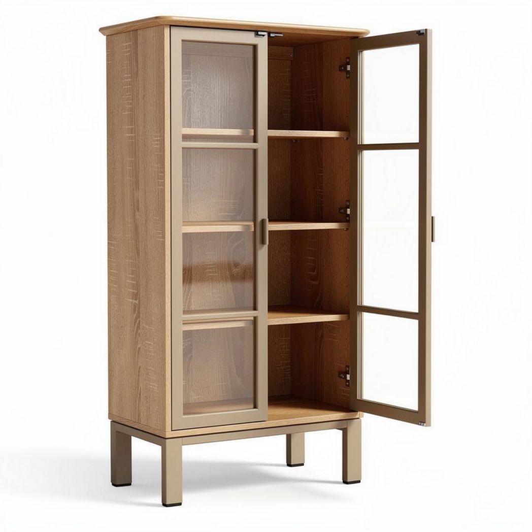 Wooden cabinet with glass doors for storage space 70 x 40 x 120cm