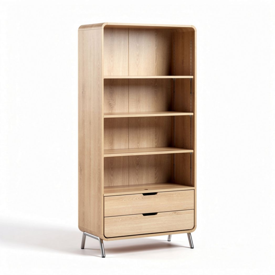 Wooden bookshelf with five shelves and two drawers 30 x 80 x 160cm