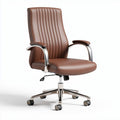 Brown leather office chair with height adjustment and chrome accents 60 x 60 x 110cm