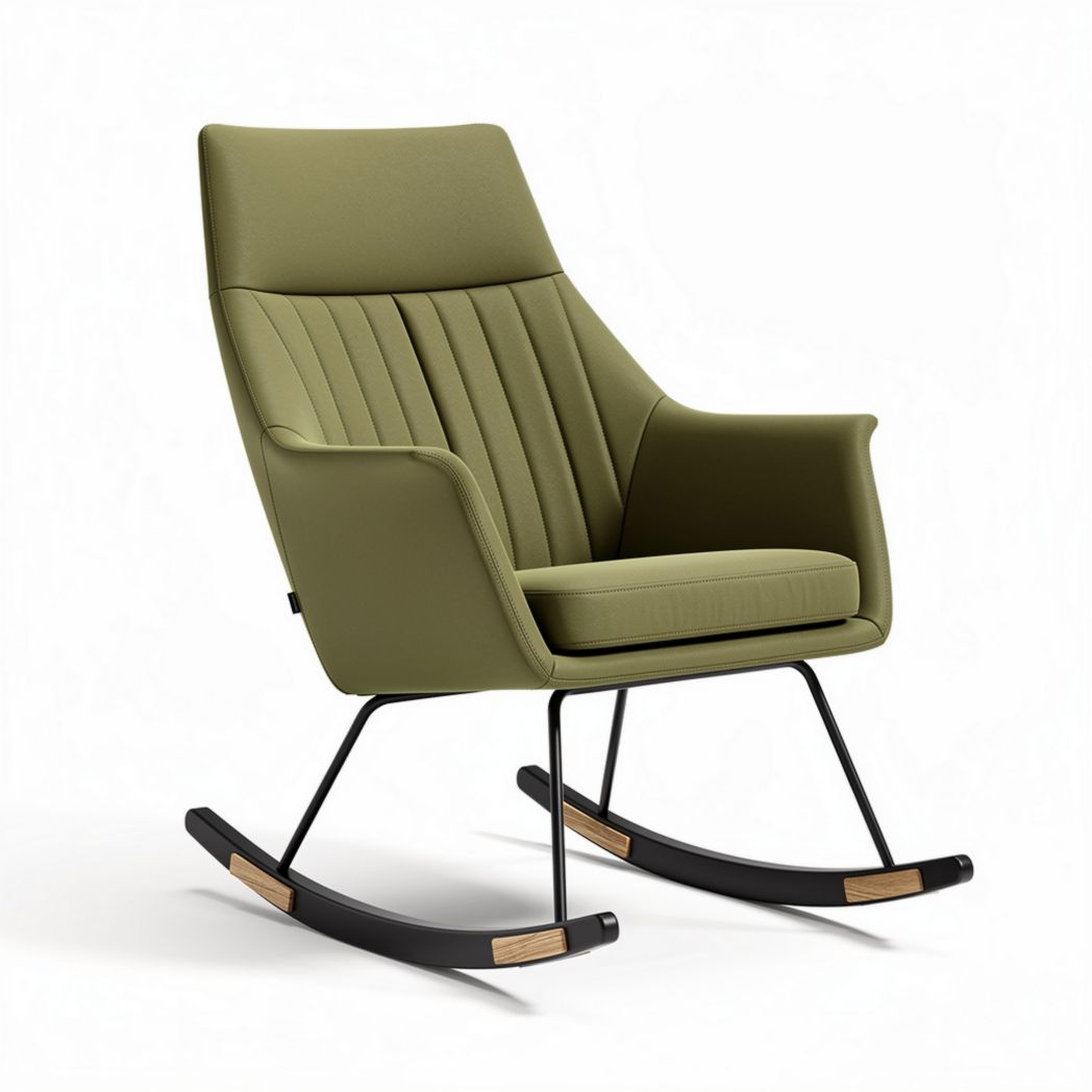 Rocking chair with plush upholstery and metal frame in olive green 70 x 80 x 100cm