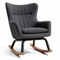Rocking chair in gray fabric with wooden base and modern design 80 x 70 x 90cm