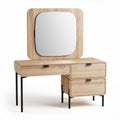 Wooden vanity table with mirror and storage drawers in natural finish 100 x 40 x 140cm