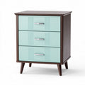 Three-drawer nightstand with mint green accents and wooden legs 40 x 40 x 70cm