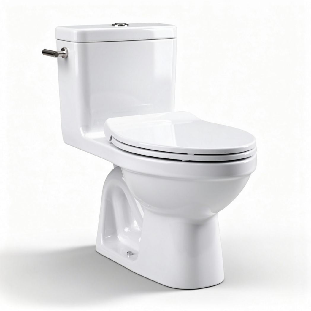 Two-piece toilet with ceramic construction and elongated bowl design 70 x 38 x 75cm