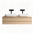 Dual basin wooden vanity cabinet with storage in natural finish 120 x 50 x 45cm