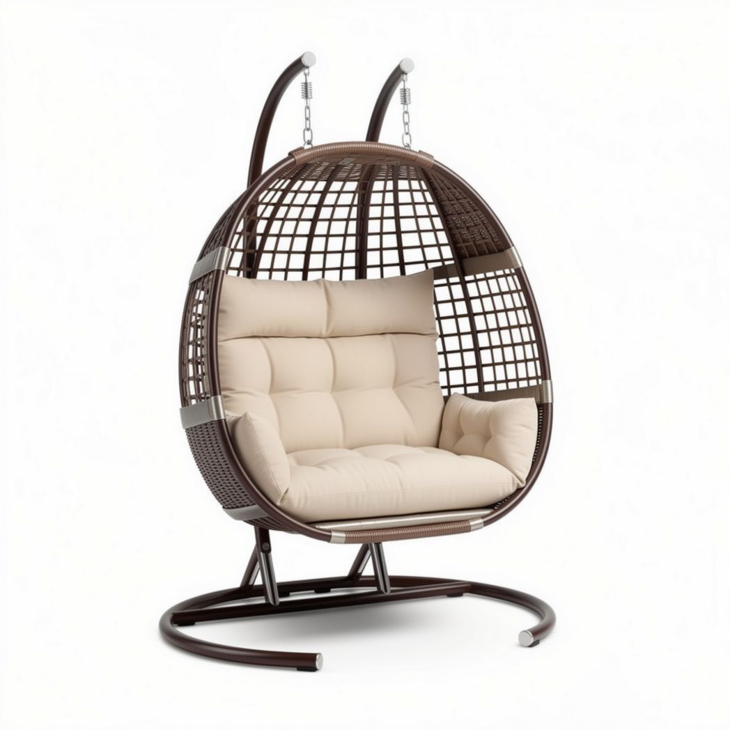 Hanging egg chair with cushioned seat for indoor and outdoor use brown rattan 80 x 80 x 120cm