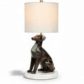 Dog-shaped table lamp with linen shade and marble base 30 x 30 x 60cm