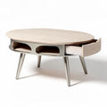 Wooden oval coffee table with metal legs and storage drawer 100 x 60 x 45cm